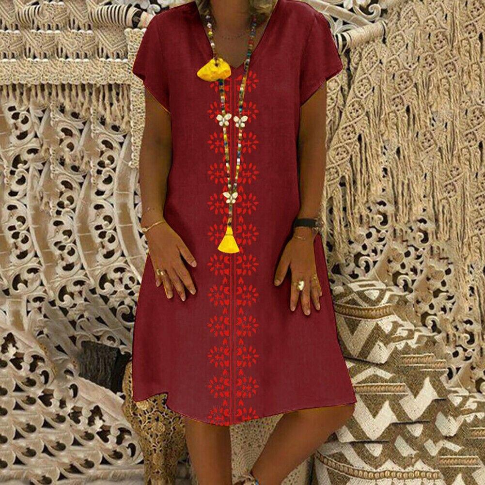 Summer Short Sleeve Cotton Linen Long Maxi Dress Fashion Ladies Casual Loose Beach Kaftan Dresses Sundress