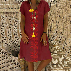 Summer Short Sleeve Cotton Linen Long Maxi Dress Fashion Ladies Casual Loose Beach Kaftan Dresses Sundress