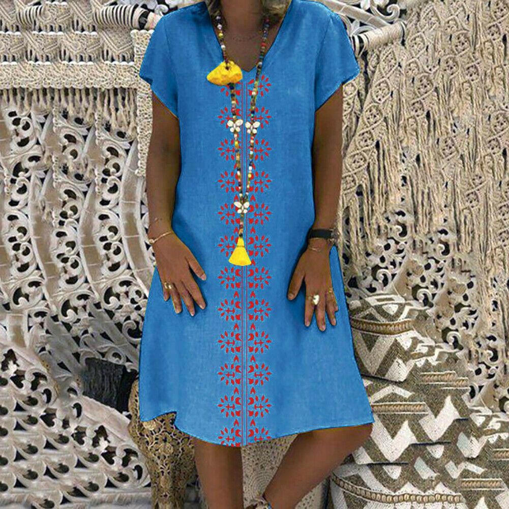 Summer Short Sleeve Cotton Linen Long Maxi Dress Fashion Ladies Casual Loose Beach Kaftan Dresses Sundress