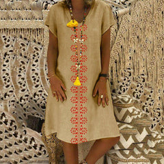 Summer Short Sleeve Cotton Linen Long Maxi Dress Fashion Ladies Casual Loose Beach Kaftan Dresses Sundress