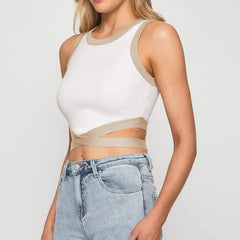 Summer Short Sleeve Distressed Ripped Spandex Shirt Cami Top