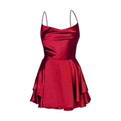 Red Backless Ruffled Halter Summer Evening Party Dress