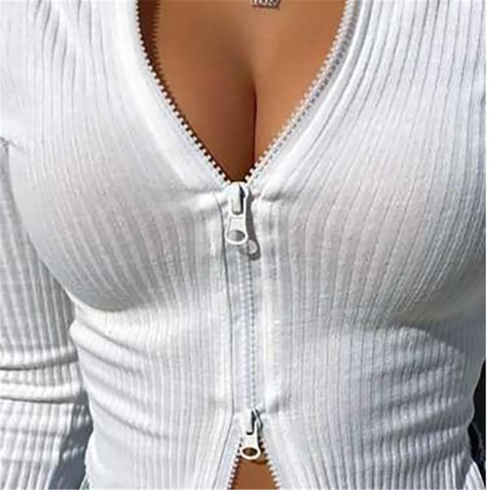 Ribbed Knitted Long Sleeve Crop Tops Tee