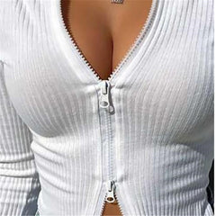 Ribbed Knitted Long Sleeve Crop Tops Tee