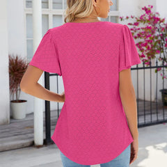 Square Pleated Short Sleeve WomenCasual Summer Street Outfit Blouse