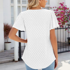 Square Pleated Short Sleeve WomenCasual Summer Street Outfit Blouse