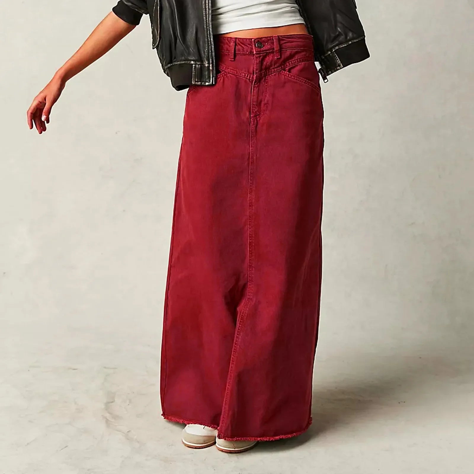 Trendy Buttoned Denim Hip Wrap Long Skirt Bottom