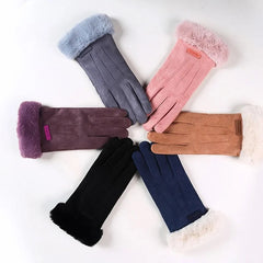 Winter Fur Full Finger Windproof Driving Outdoor Screen Christmas Glove