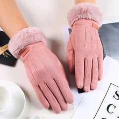 Winter Fur Full Finger Windproof Driving Outdoor Screen Christmas Glove