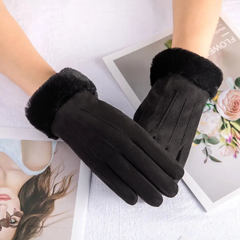 Winter Fur Full Finger Windproof Driving Outdoor Screen Christmas Glove