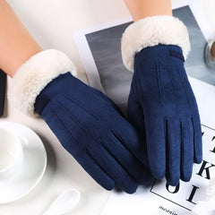 Winter Fur Full Finger Windproof Driving Outdoor Screen Christmas Glove