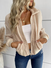 Winter Sherpa Lapel Collar Zipper Blouses Tops Casual Shirt Female Clothes Outwear Fashion Coat