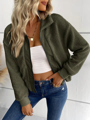 Winter Sherpa Lapel Collar Zipper Blouses Tops Casual Shirt Female Clothes Outwear Fashion Coat