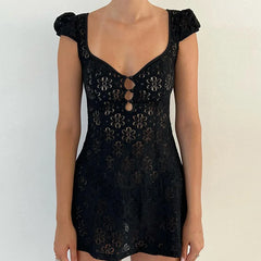 Lace Trim Mini Dress Spaghetti Strap Backless Short Bodycon Lace Dress