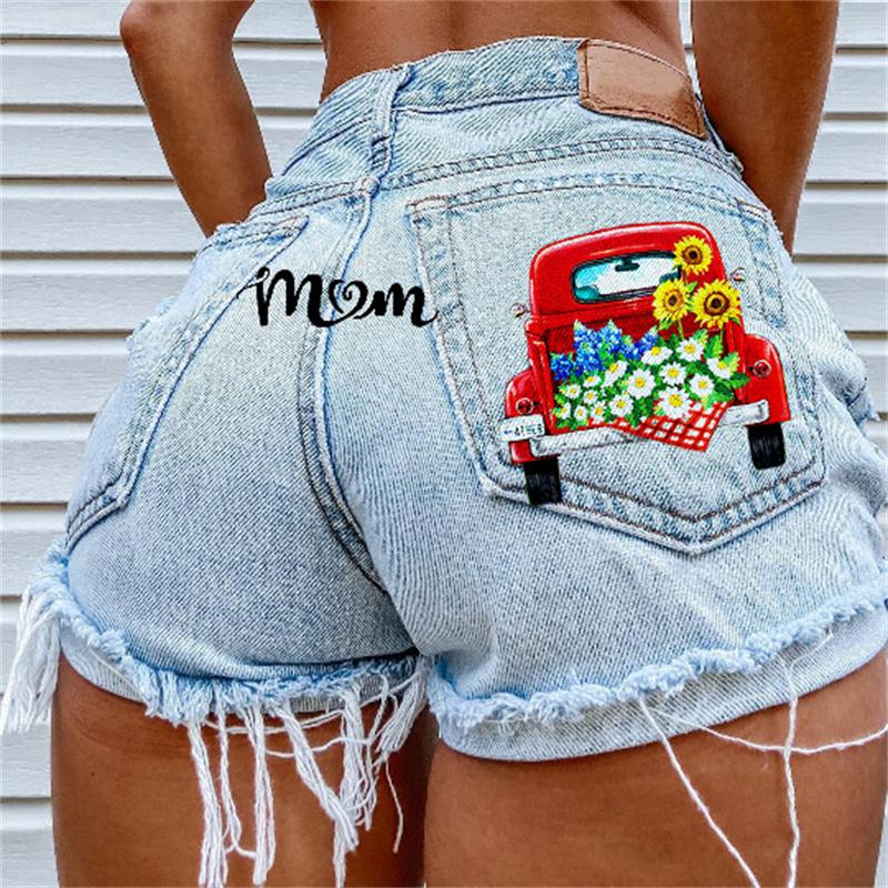 WomenHigh Street INS Net Red Playful Girl Pattern Printed Denim Shorts