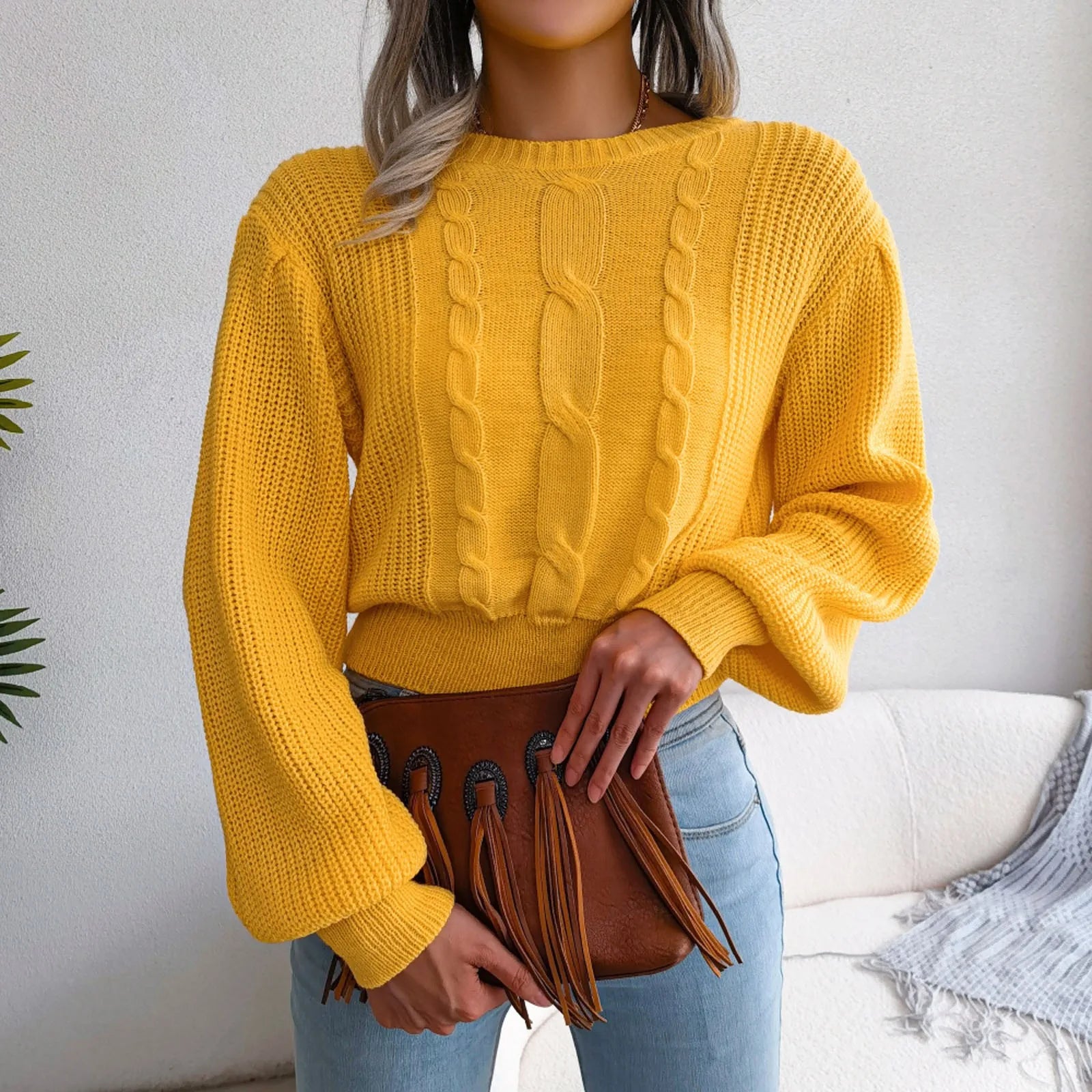 Sleeve Knitted Plus Size Autumn Winter WomenFashion Sweater