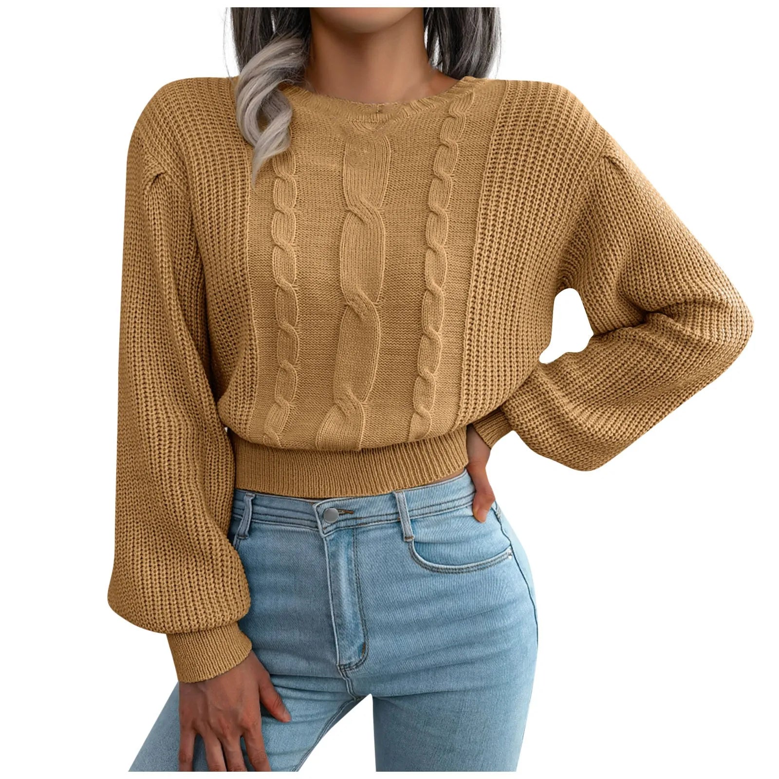 Sleeve Knitted Plus Size Autumn Winter WomenFashion Sweater