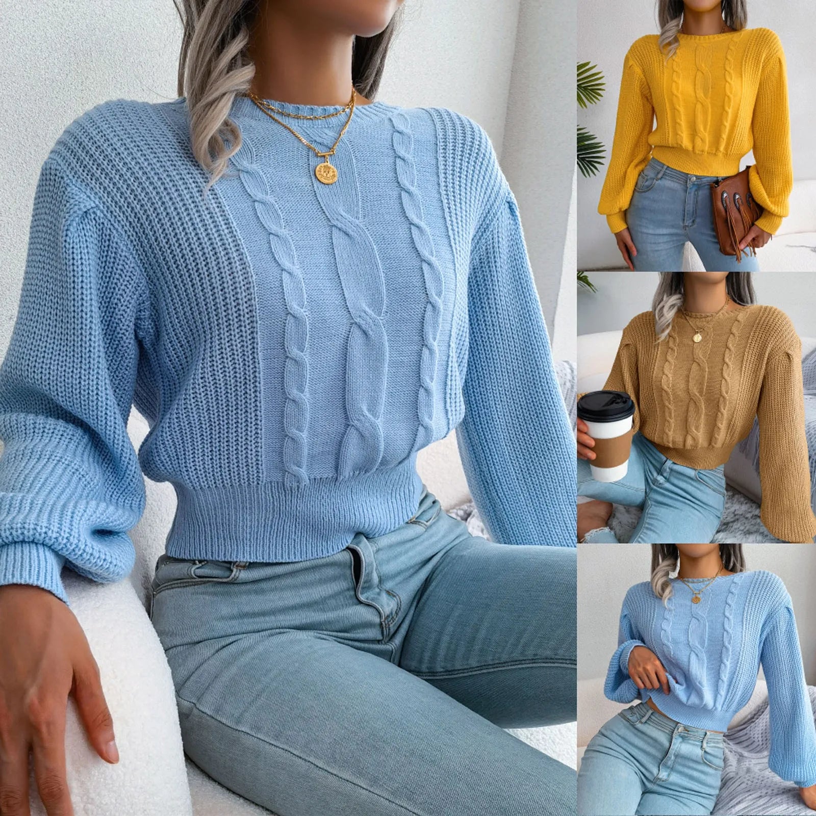 Sleeve Knitted Plus Size Autumn Winter WomenFashion Sweater