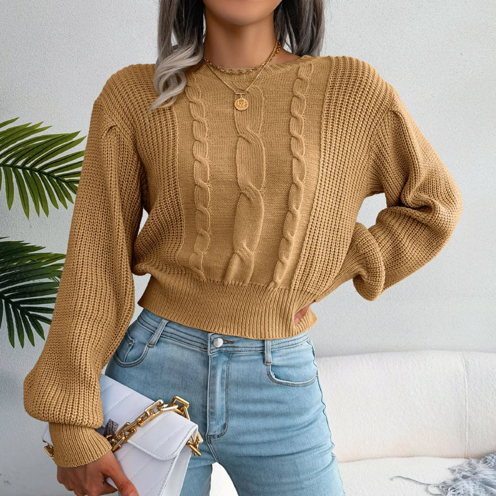 Sleeve Knitted Plus Size Autumn Winter WomenFashion Sweater