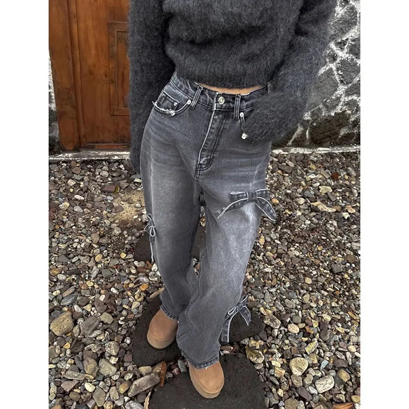 WomenBow Baggy Korean Cowboy Pants