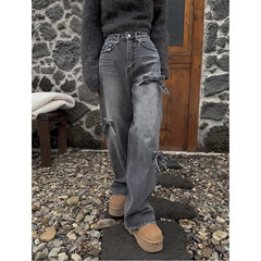 WomenBow Baggy Korean Cowboy Pants