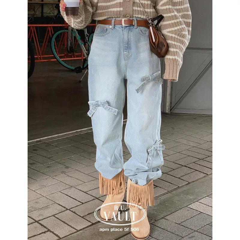 WomenBow Baggy Korean Cowboy Pants