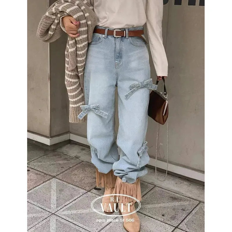 WomenBow Baggy Korean Cowboy Pants