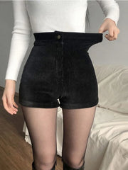 WomenGoth Pants High Waist Spring Autumn Fashion Tight Sexy Stretch Y2K Corduroy Female Casual Pants Short