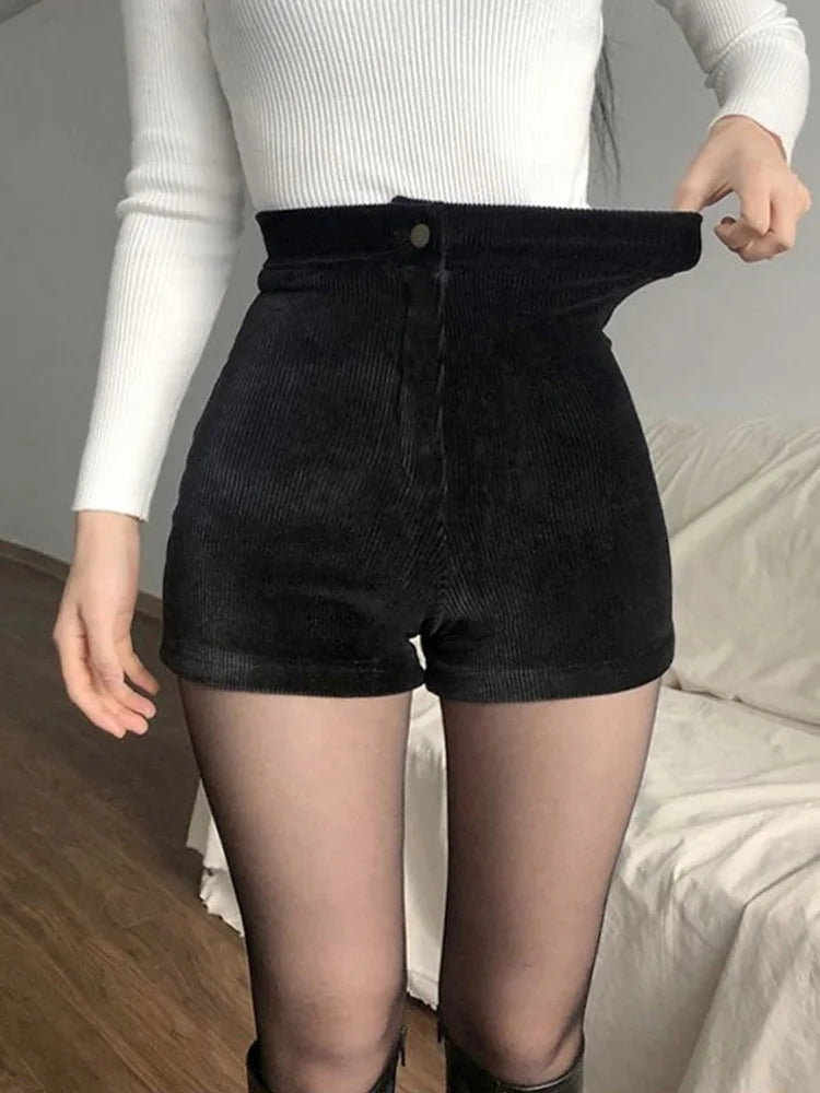 WomenGoth Pants High Waist Spring Autumn Fashion Tight Sexy Stretch Y2K Corduroy Female Casual Pants Short