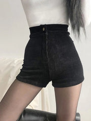 WomenGoth Pants High Waist Spring Autumn Fashion Tight Sexy Stretch Y2K Corduroy Female Casual Pants Short