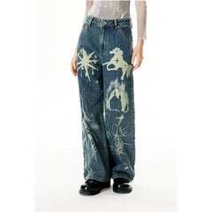 WomenBlue Graphic Print High Waist Denim Pants