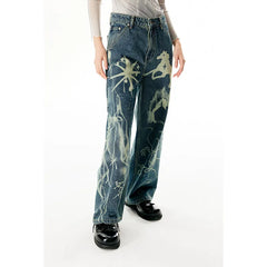 WomenBlue Graphic Print High Waist Denim Pants