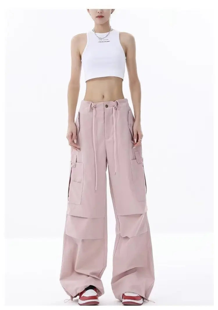 Retro Street Overalls Design Pleats Cargo Pants