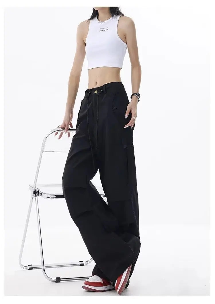 Retro Street Overalls Design Pleats Cargo Pants