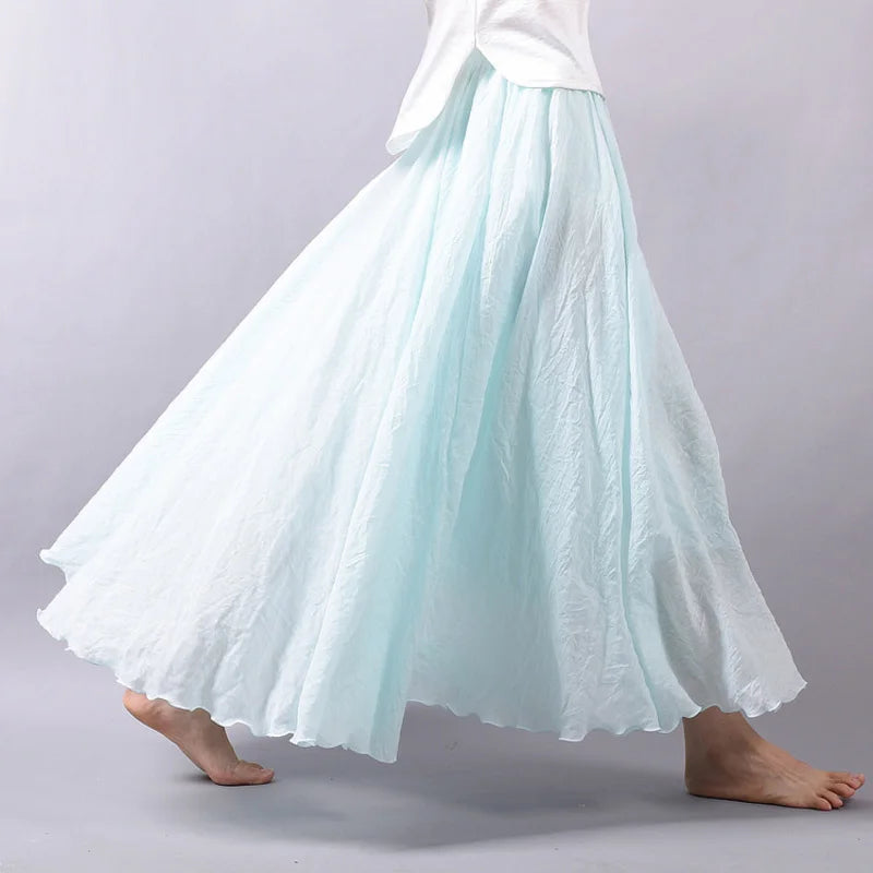 Linen Maxi Casual Elastic Waist Skirt