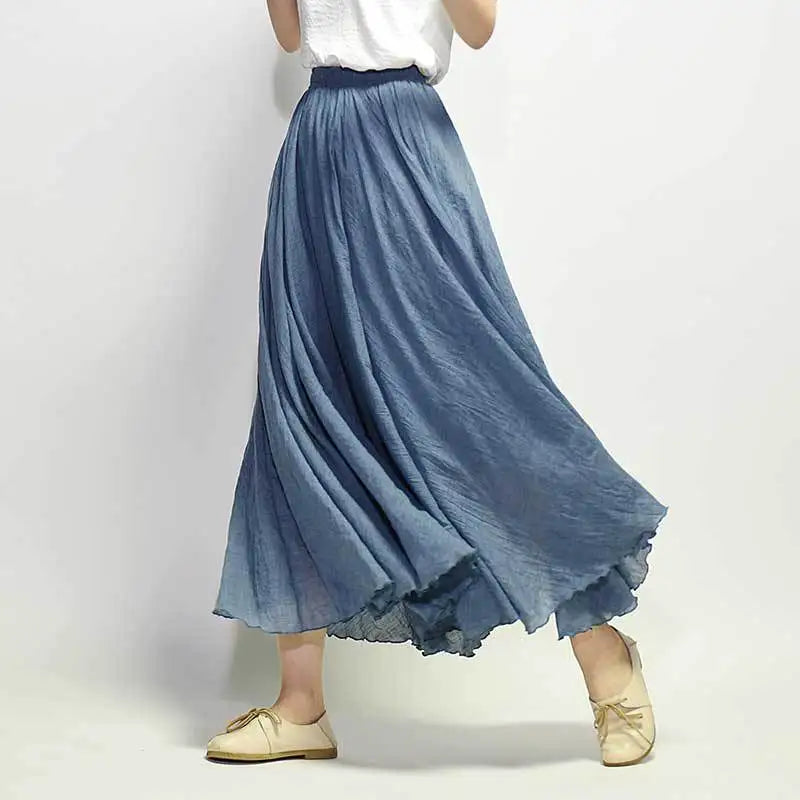 Linen Maxi Casual Elastic Waist Skirt