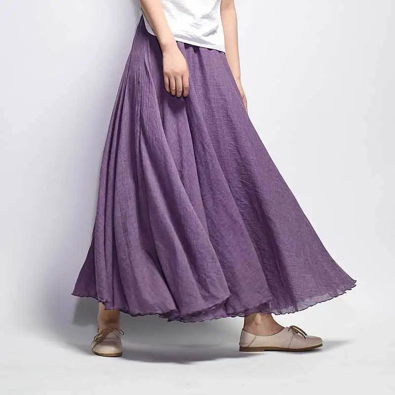 Linen Maxi Casual Elastic Waist Skirt