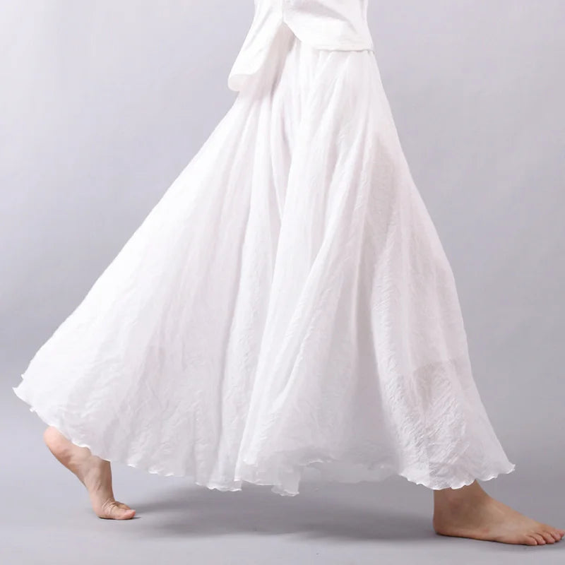 Linen Maxi Casual Elastic Waist Skirt