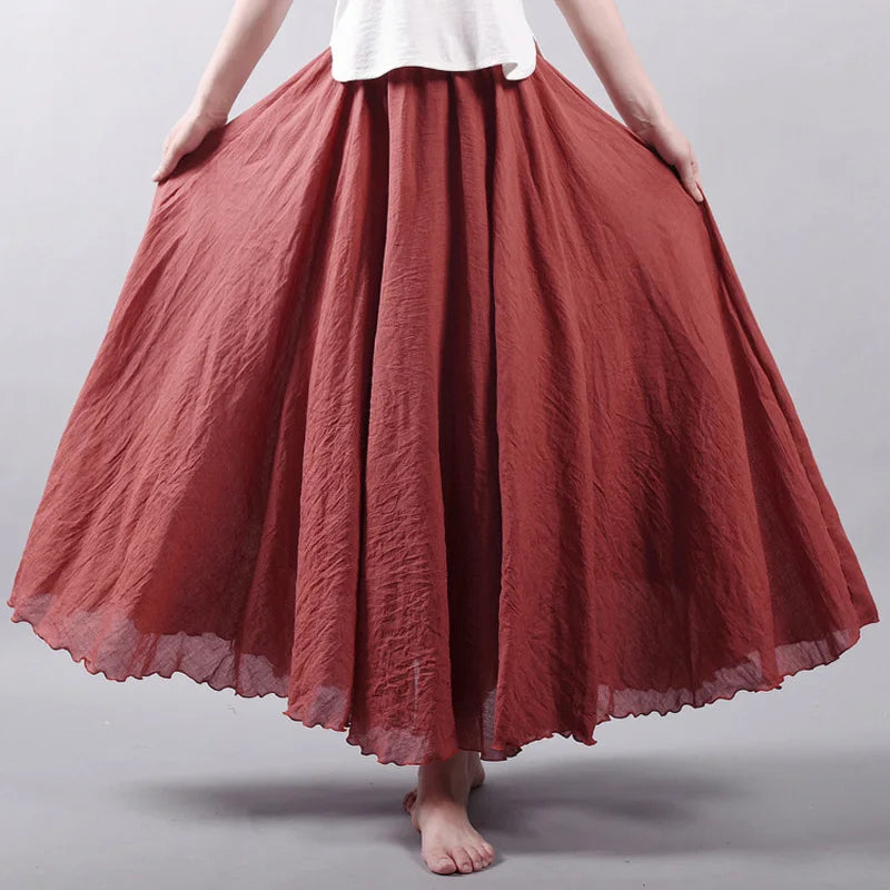 Linen Maxi Casual Elastic Waist Skirt