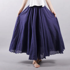 Linen Maxi Casual Elastic Waist Skirt