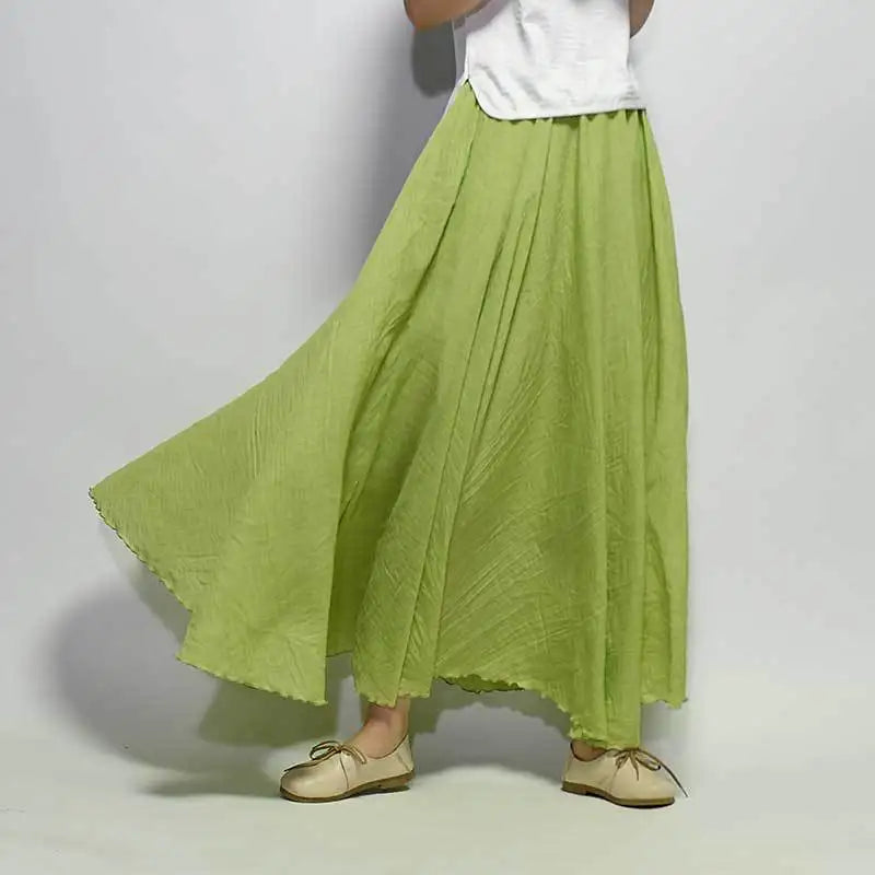 Linen Maxi Casual Elastic Waist Skirt