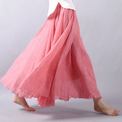 Linen Maxi Casual Elastic Waist Skirt