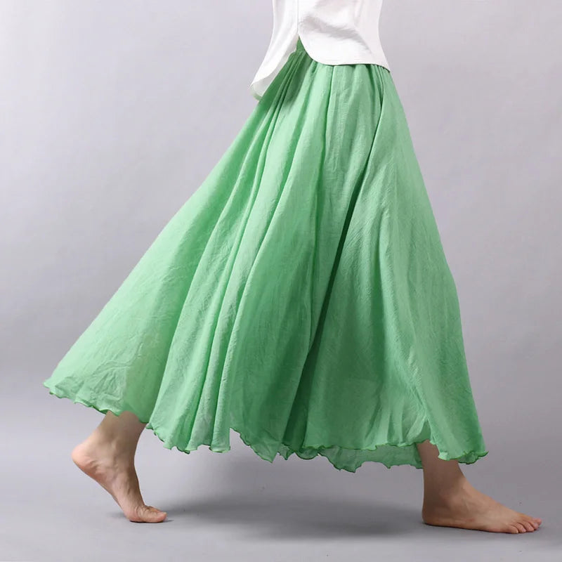 Linen Maxi Casual Elastic Waist Skirt