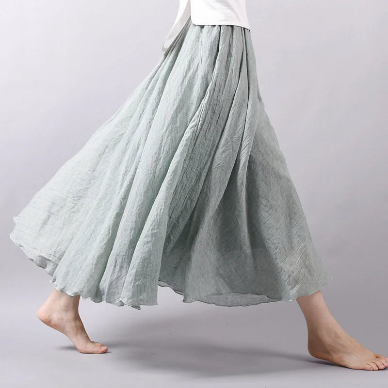 Linen Maxi Casual Elastic Waist Skirt