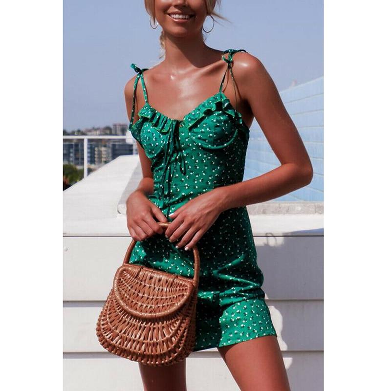 WomenFloral Mini Summer Dress Sleeveless Bandage Elegant Ladies Party Beach Dresses Sundress vestidos Fashion New 2019
