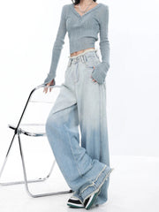 Light Blue Vintage Street Style Wide Leg Jeans