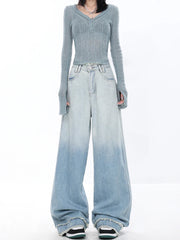 Light Blue Vintage Street Style Wide Leg Jeans