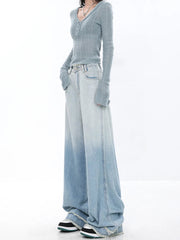 Light Blue Vintage Street Style Wide Leg Jeans
