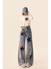 WomenAmerican Vintage Embroidery High Street Straight Leg Jeans