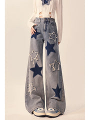 WomenAmerican Vintage Embroidery High Street Straight Leg Jeans